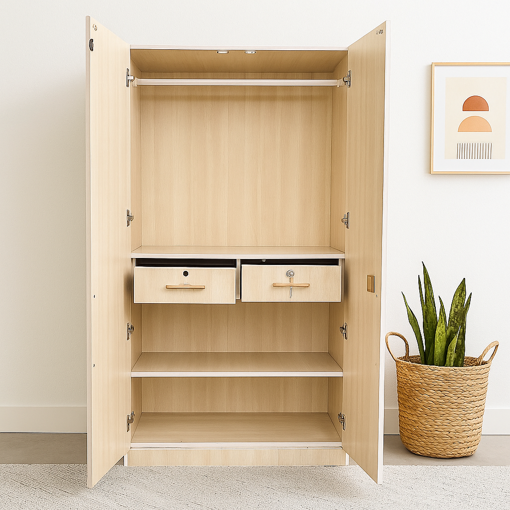 Candy 2 Door Wardrobe with Drawer, and 1 Hanging Space (Cream)