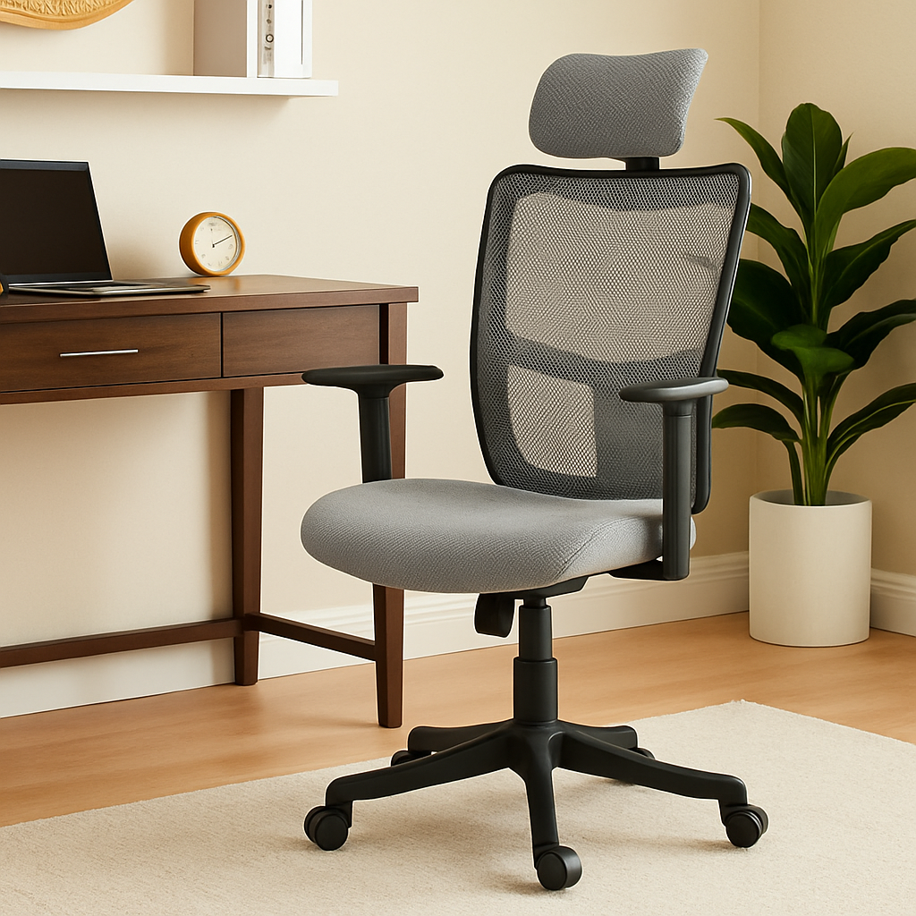ErgoMesh High Back Office Chair with Headrest – Grey