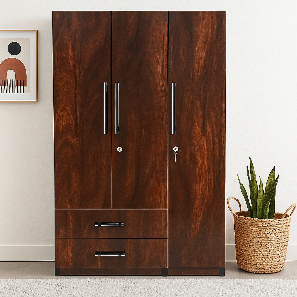 Wally 3 Door Wardrobe with Drawer, and 1 Hanging Space (columbia Walnut)
