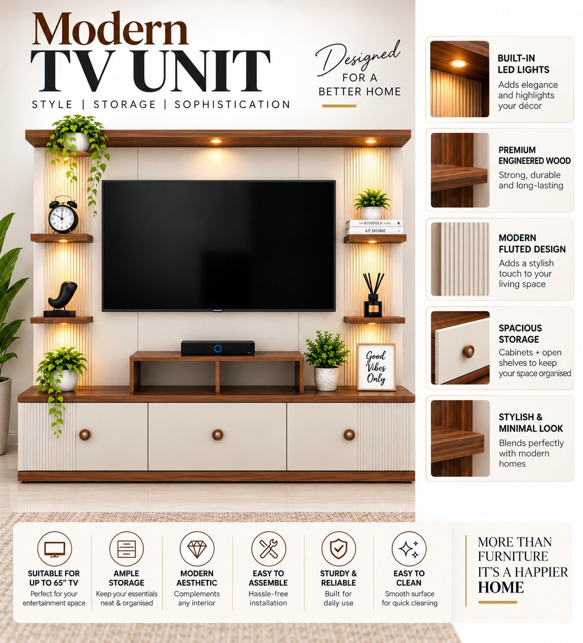 Har Ghar Khushi Yamaha Modern Wooden TV Unit & Storage Cabinets, Engineered Wood, Free Home Delivery, Free Installation, 2 Year Warranty.