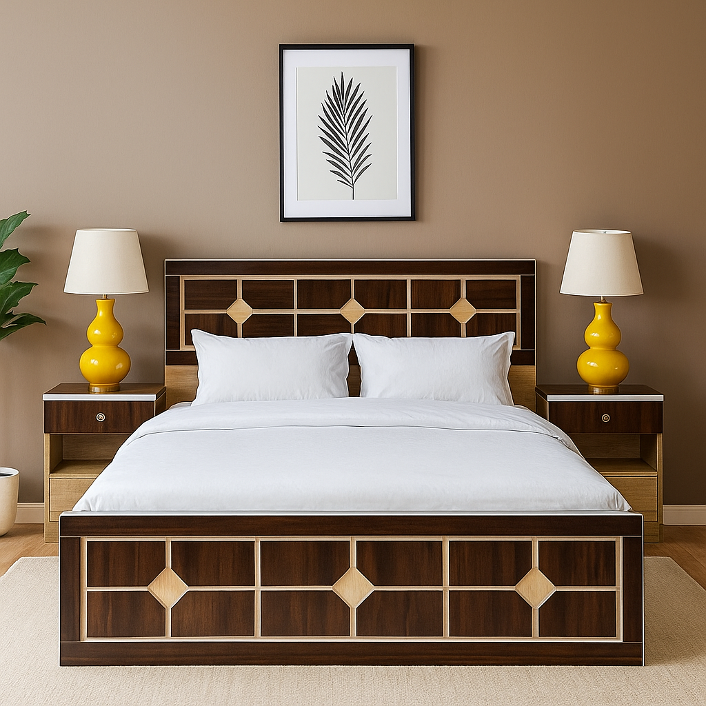 Cheese Engineered Wood Bed with Storage (78*60inch)