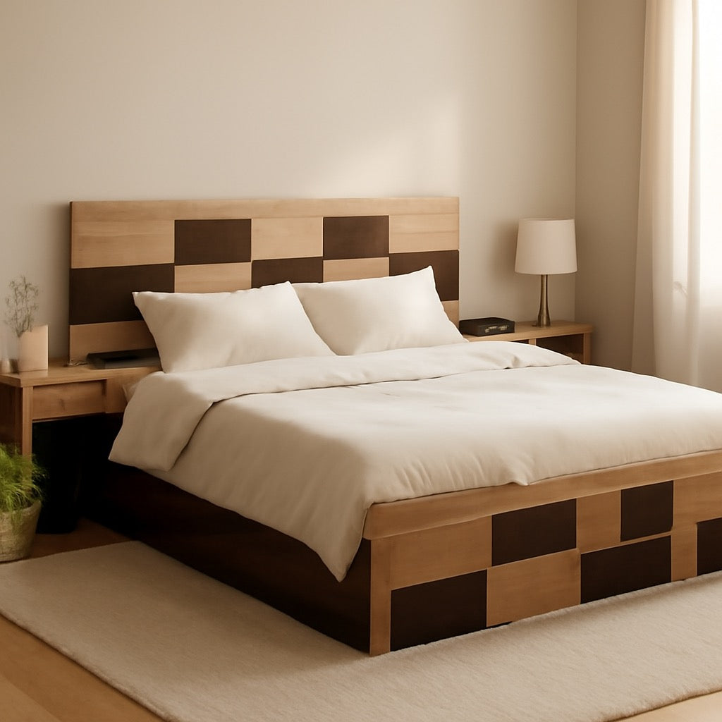 Block Engineered Wood Bed with Storage (78*60inch)