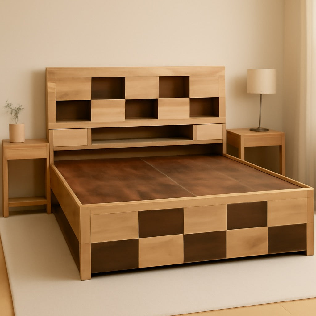 Block Engineered Wood Bed with Storage (78*60inch)