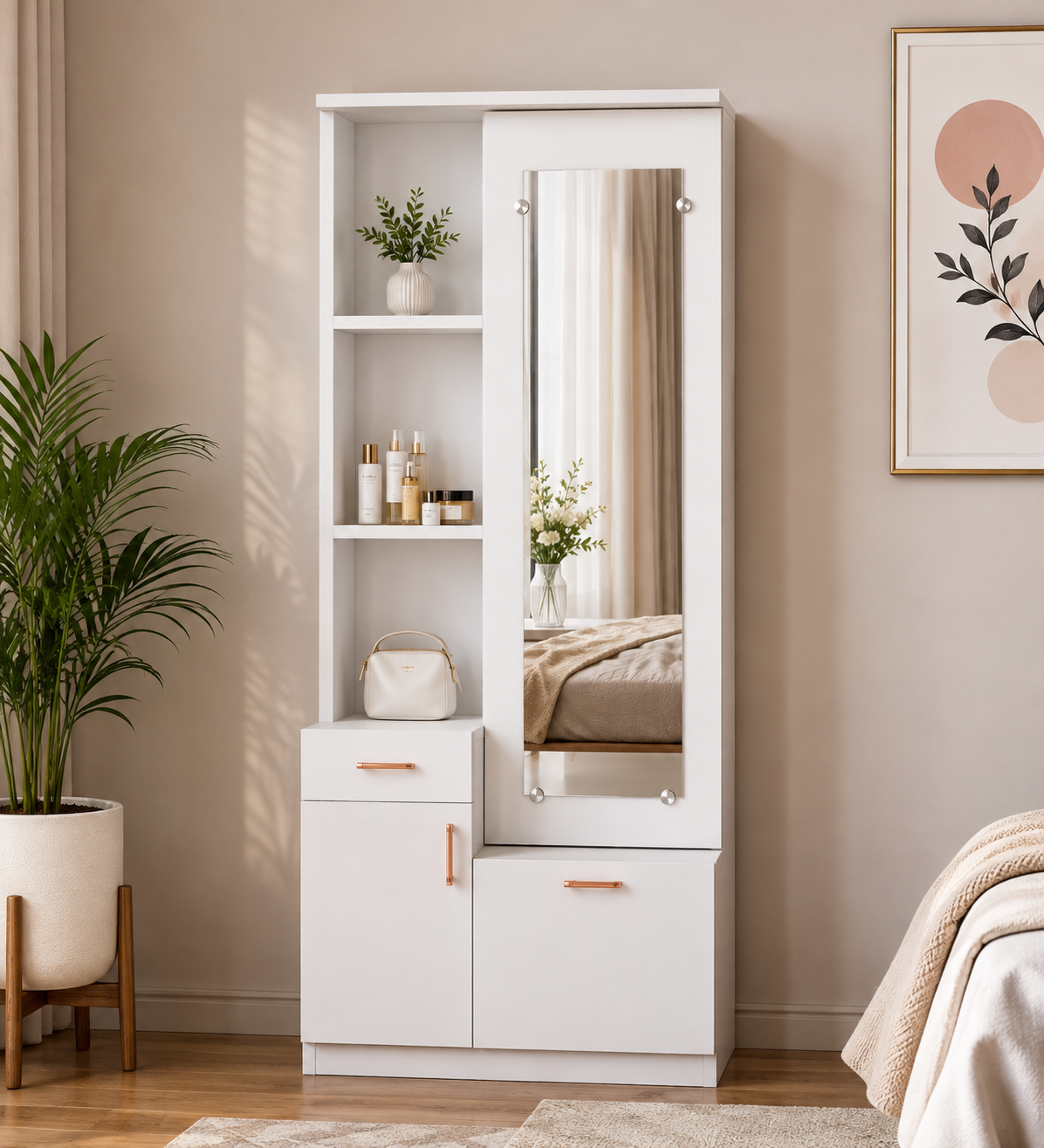 Har Ghar Khushi Checkmate Dressing Table For BedRoom White In Colour, Free Home Delivery, Free Installation.