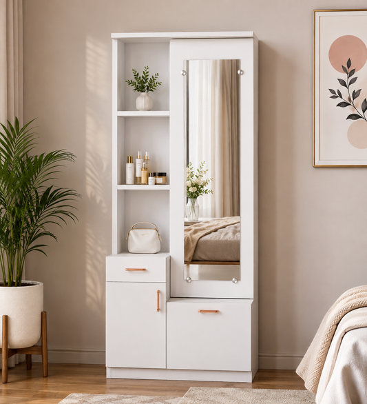 Har Ghar Khushi Checkmate Dressing Table For BedRoom White In Colour, Free Home Delivery, Free Installation.