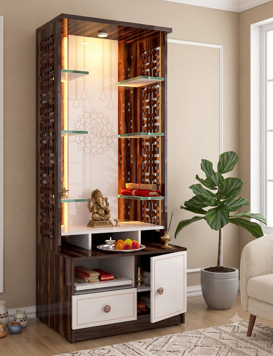 Har Ghar Khushi Agni Temple White And Walnut, Free Home Delivery, Free Installation.