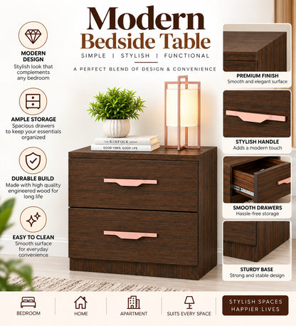 Har Ghar Khushi Myntra Modern 2-Drawer Bedside Table with Premium Wooden Finish, Engineered Wood, Free Home Delivery, Free Installation, 2 Year Warranty.