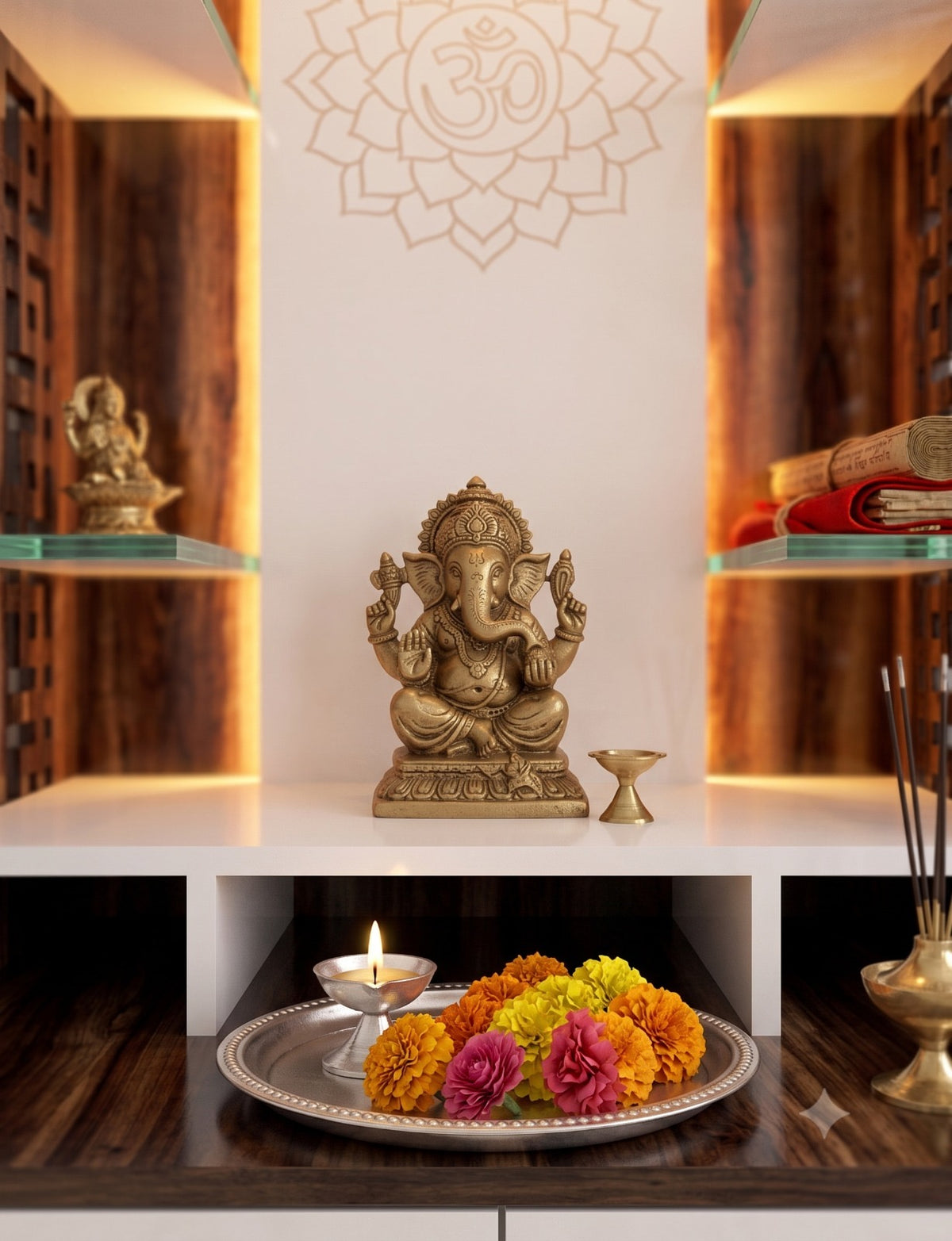 Har Ghar Khushi Agni Temple White And Walnut, Free Home Delivery, Free Installation.