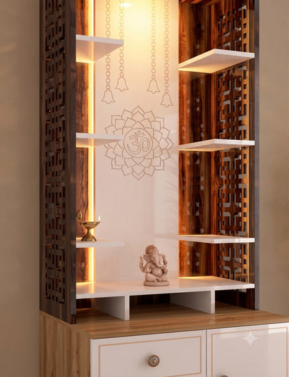 Har Ghar Khushi Agni Temple White And Walnut, Free Home Delivery, Free Installation.