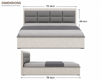 Har Ghar Khushi Upholstered Grey Colour Bed Hydraulic Storage