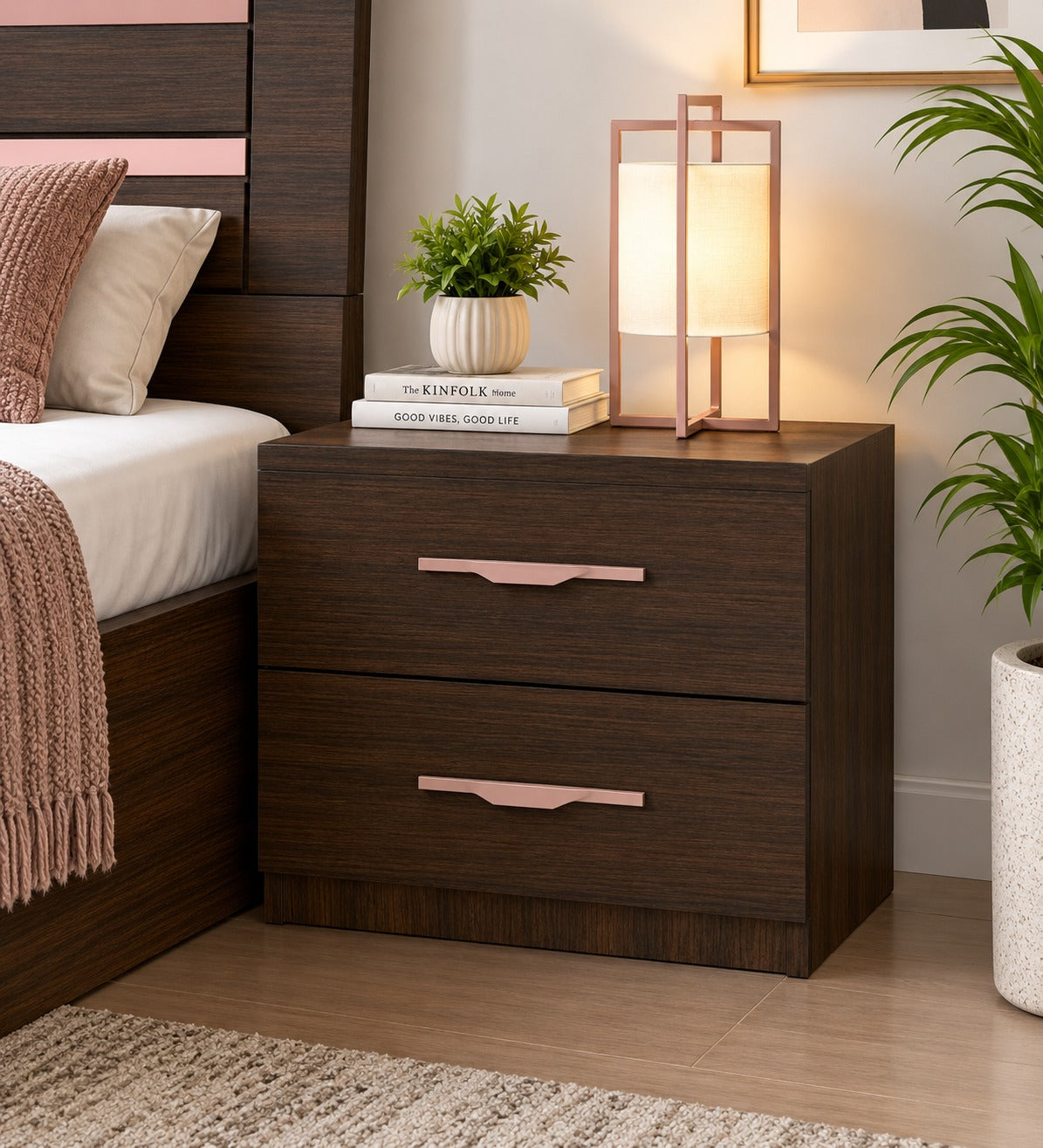 Har Ghar Khushi Myntra Modern 2-Drawer Bedside Table with Premium Wooden Finish, Engineered Wood, Free Home Delivery, Free Installation, 2 Year Warranty.