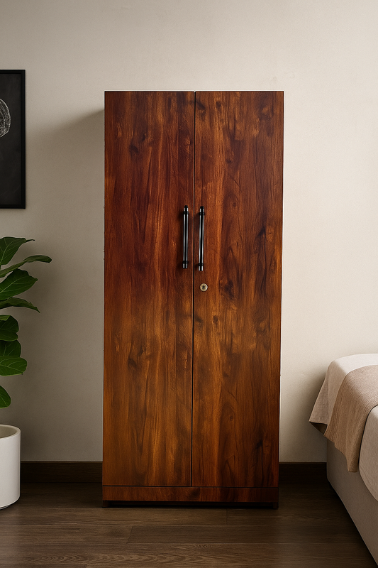 Woody 2 Door Wardrobe with Drawer,  and 1 Hanging Space (columbia Walnut) 
