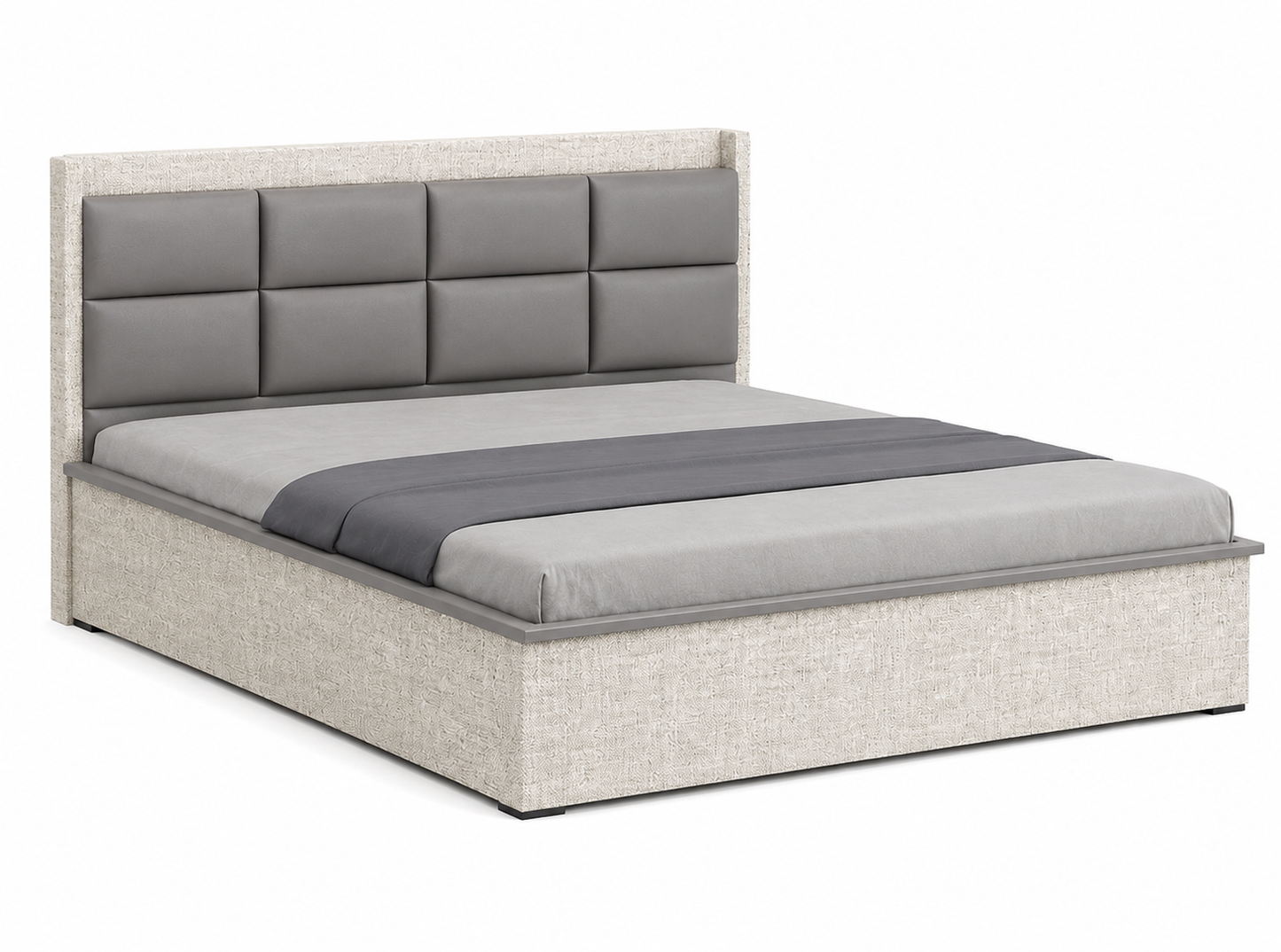 Har Ghar Khushi Upholstered Grey Colour Bed Hydraulic Storage