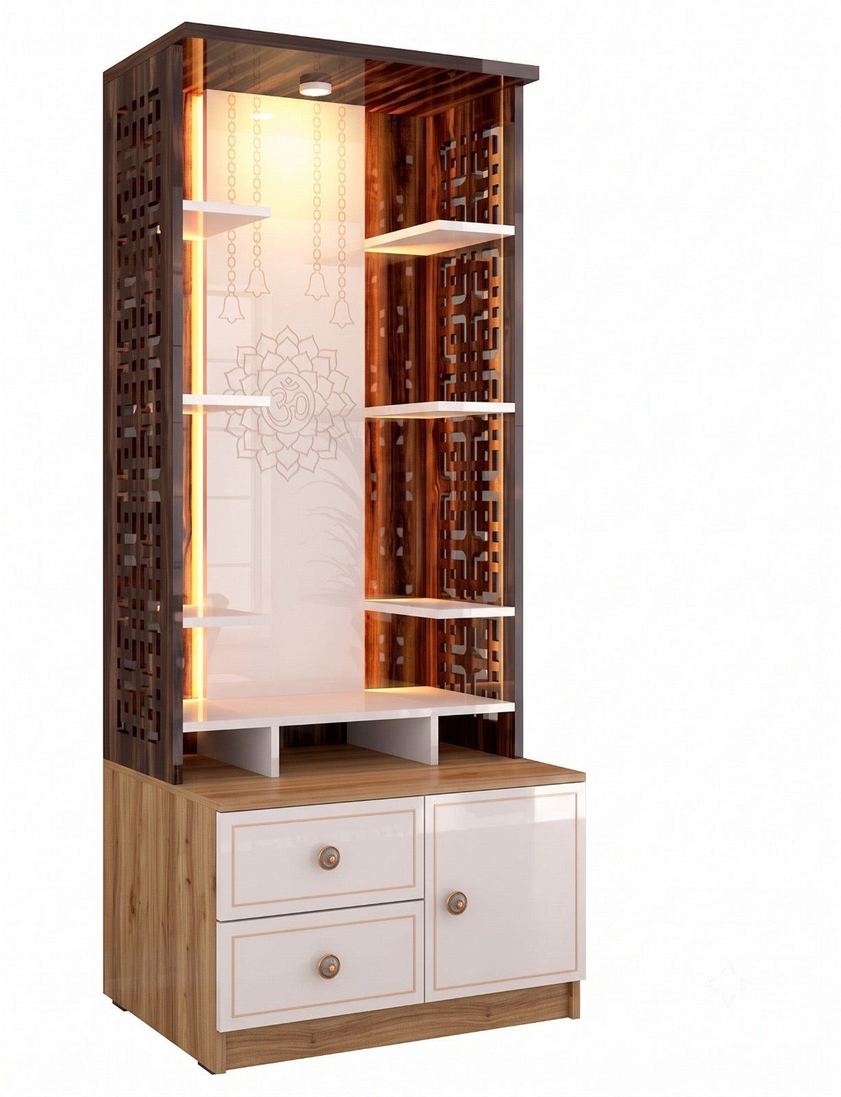 Har Ghar Khushi Agni Temple White And Walnut, Free Home Delivery, Free Installation.