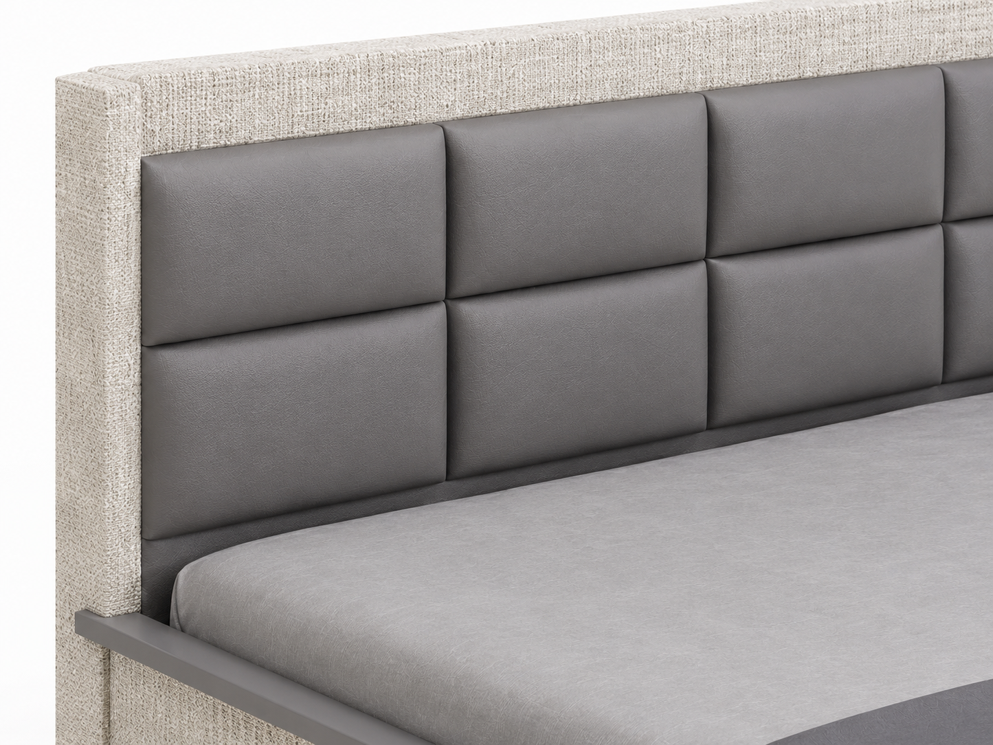 Har Ghar Khushi Upholstered Grey Colour Bed Hydraulic Storage