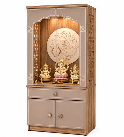 Har Ghar Khushi Neer With Door Premium Wooden Temple Mandir with LED Lighting & Storage, 2 Year Warranty, Free Home Delivery, Free Installation.