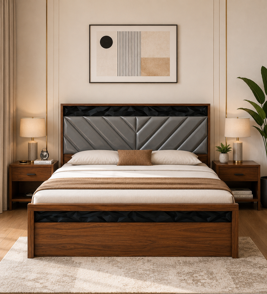 Har Ghar Khushi Reva King Bed, Cushion, Walnut, Free Delivery, Free Installation.