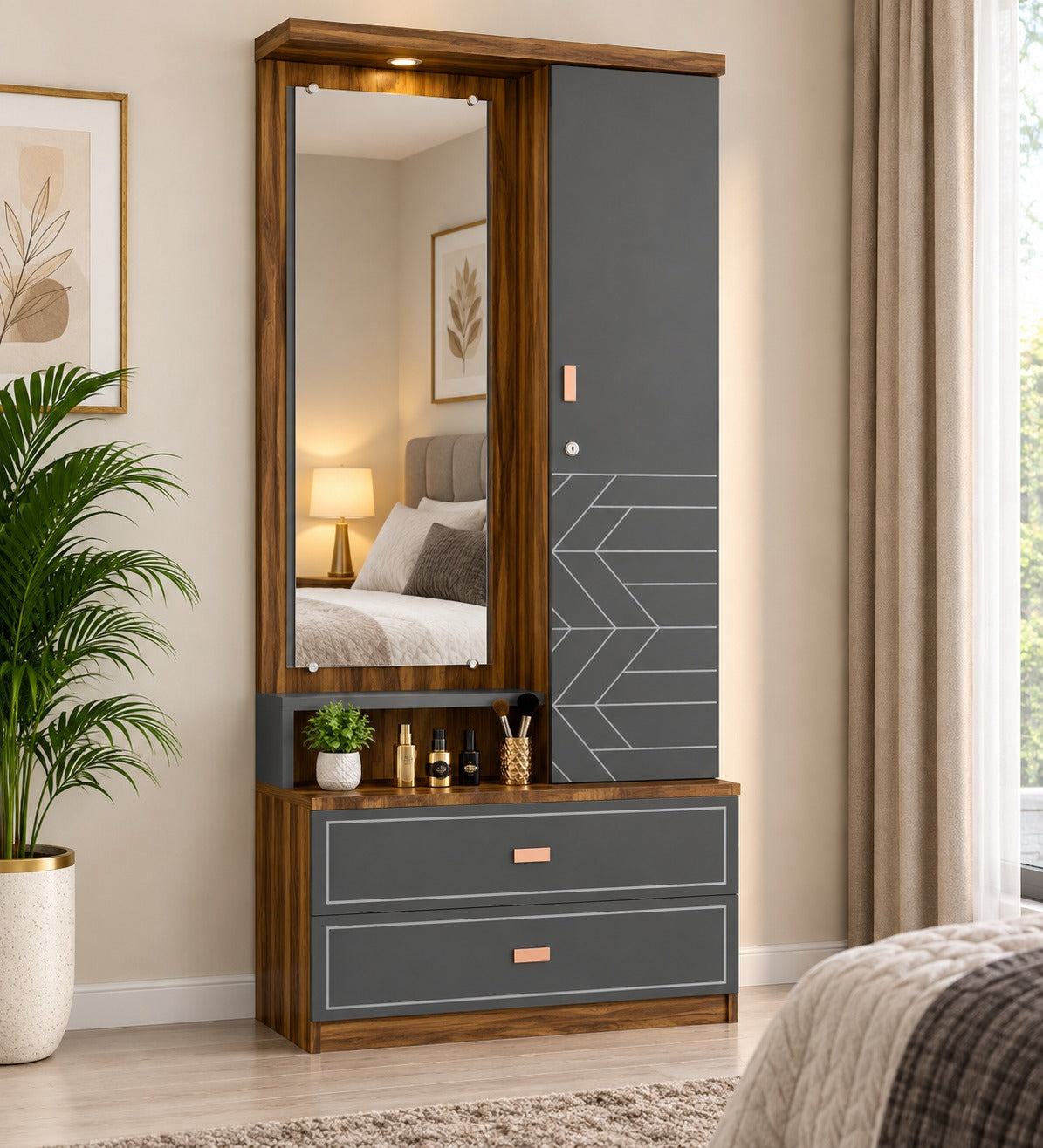 Har Ghar Khushi Prolive Modern Wooden Dressing Table with Full-Length Mirror & Storage, Engineered Wood, Free Home Delivery, Free Installation, 2 Year Warranty