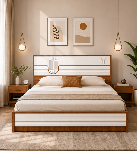 Har Ghar Khushi Curve King Bed, Hydraulic Storage, White Uv. Free Delivery, Free Installation.
