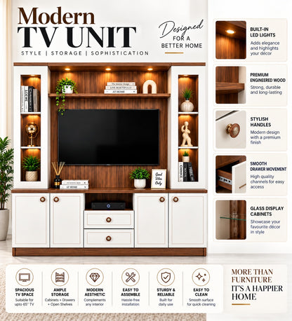 Har Ghar Khushi Crown Modern Wooden TV Unit & Storage Cabinets, Engineered Wood, Free Home Delivery, Free Installation, 2 Year Warranty.