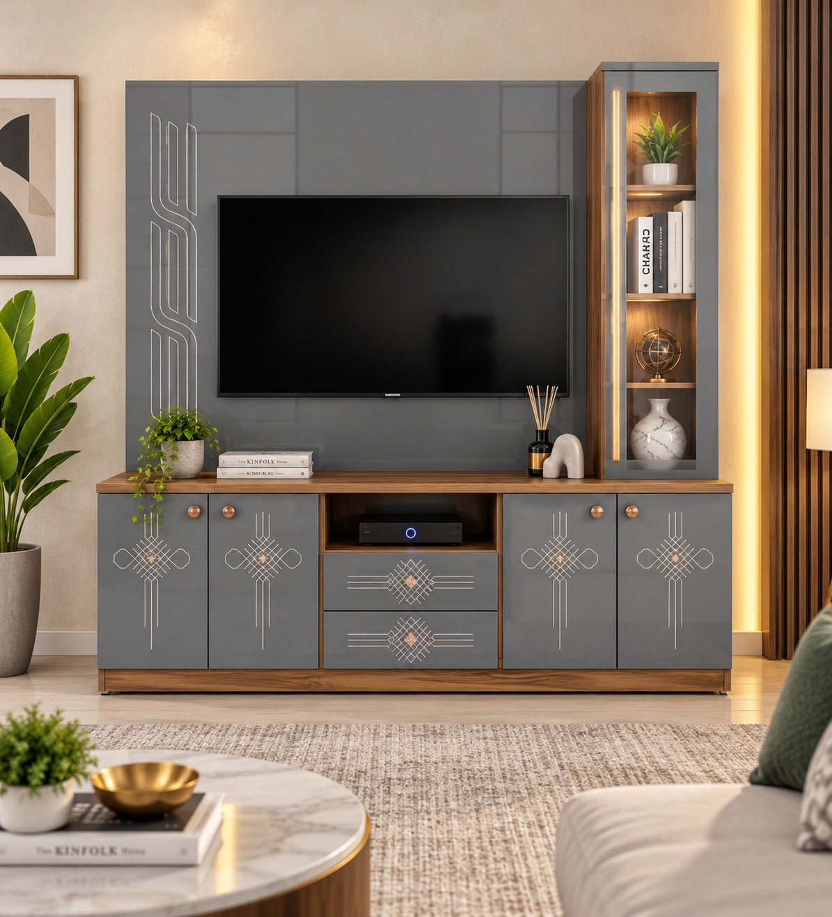 Har Ghar Khushi Yamaha Modern Wooden TV Unit & Storage Cabinets, Engineered Wood, Free Home Delivery, Free Installation, 2 Year Warranty.
