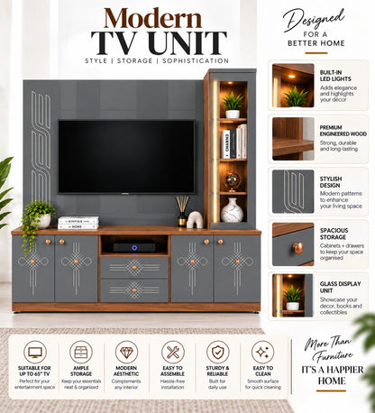 Har Ghar Khushi Yamaha Modern Wooden TV Unit & Storage Cabinets, Engineered Wood, Free Home Delivery, Free Installation, 2 Year Warranty.