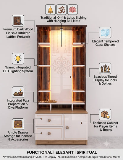 Har Ghar Khushi Agni Temple White And Walnut, Free Home Delivery, Free Installation.