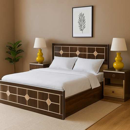 Cheese Engineered Wood Bed with Storage (78*60inch)