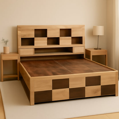 Block Engineered Wood Bed with Storage (78*60inch)