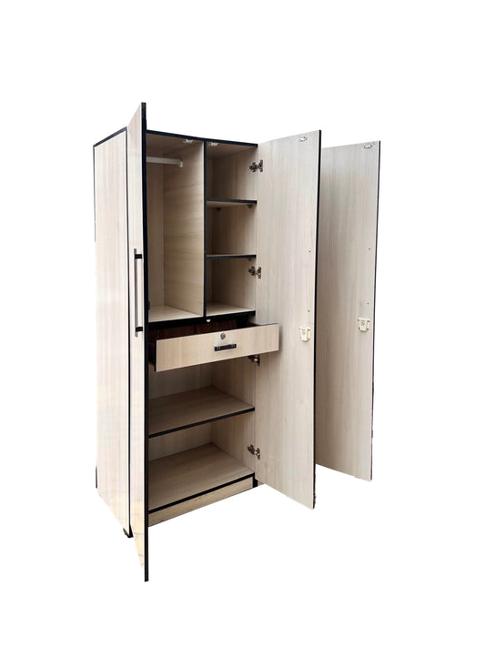 Sweet 3 Door Wardrobe with Drawer and 1 Hanging Space (Cream )