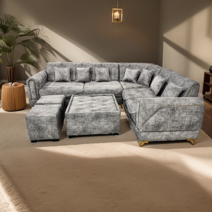 Real 6 Seater L Shape Sofa Set (3 Seater + Right Aligned Chaise)