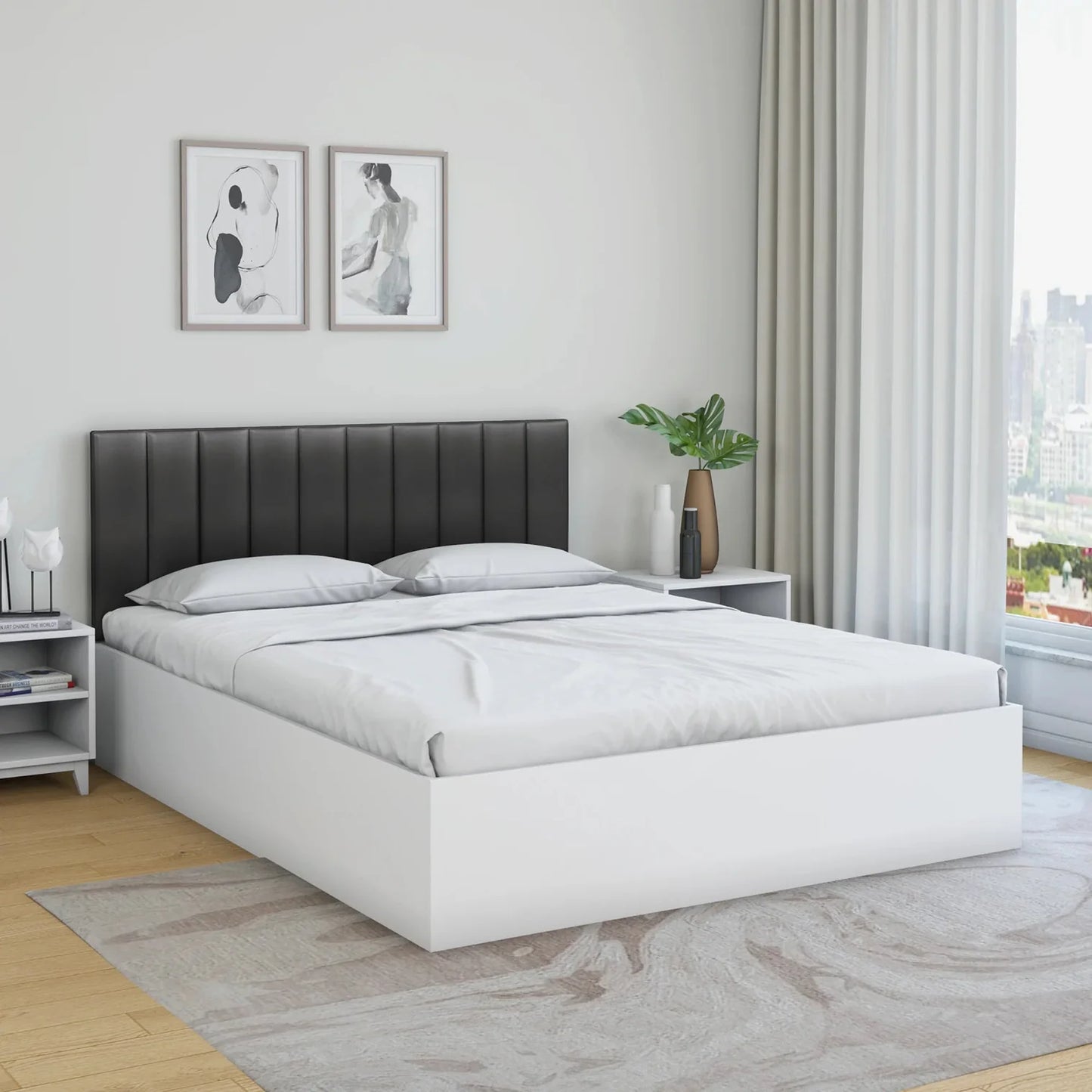 Que Bed in white Colour With Box Storage